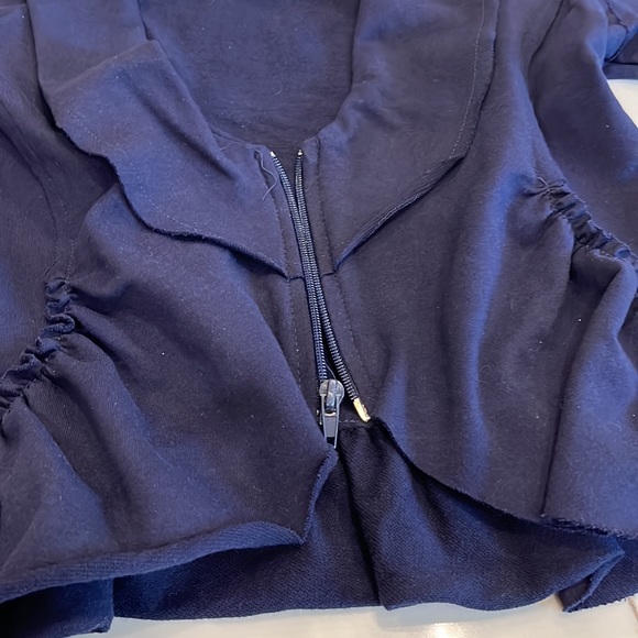 Navy Blue short sleeve top/shrug by Curious Gypsy. Large. Front zipper - Picture 6 of 14
